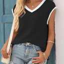 Imily Bela Summer Cap Sleeve Sweater Vest for Women Casual V Neck Sleeveless Knit Pullover Tank Tops 2025 Spring Shirts (Small, Black)