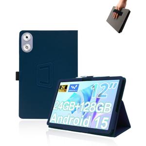 Case for Generic A116C Tablet 12 inch Android 15 Tablets,UYRUREL Leather Slim Folding Stand Cover with Hand Strap Magnet for Men Women Full Protection,Blue.