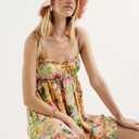 Women Floral Mini Dress Y2K Coquette Summer Smocked Chest Ruffle Spaghetti Strap Babydoll Short Dress Cottagecore Clothes (L)