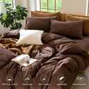 MooMee Bedding Duvet Cover Set 100% Washed Cotton Linen Like Textured Breathable Durable Soft Comfy (Solid Cocoa Brown, Queen 90"x90")