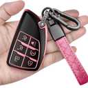 Sindeda for Chevy Key Fob Cover with Keychain Soft Full Protection Key Shell Key Case Compatible with 2021-2025 GMC Yukon Tahoe Suburban 1500 2500HD 3500HD 6-Buttons (Pink)