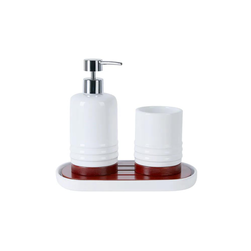 VCNY Home Ceramic Bathroom Accessory Set - White/Wood