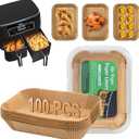 Air Fryer Disposable Paper Liner, Rectangular for Ninja 2-Basket Air Fryer, Natural Non-stick Parchment Paper Liner, 8.6x5.5 inch 100Pcs Rectangle Parchment Paper for DZ201, DZ401, FG551