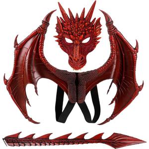 CRTEPST Dragon Costume for Kids Boys Girls, Dragon Wing Tail Mask Set,Halloween Dinosaur Cosplay Set for Child
