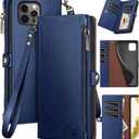 XcaseBar for iPhone 15 Pro Max 6.7" Wallet case with Zipper Credit Card Holder RFID Blocking,Flip Folio Book PU Leather Shockproof Protective Cover Women Men for Apple 15 ProMax Phone case Blue (Solid)