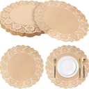 Round Kraft Paper Doilies 13.5 Inches Lace Papers Doilies Disposable Decorative Place Mats Table Pads for Food Cakes Crafts Party Weddings Tableware Decor