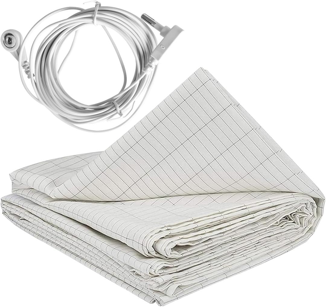 Grounding Bed Sheet, 28x52 Grounding Mat Silver Conductive Earthing Mat with 180Inch Grounding Wire Grounding Sheet Foldable Breathable Earthing Sheets, 71*132cm
