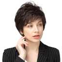 BLONDE UNICORN Natural Black Pixie Cut Short Wigs with Bangs for Women, Fiber & Remy Human Hair Blend for Natural Daily Use