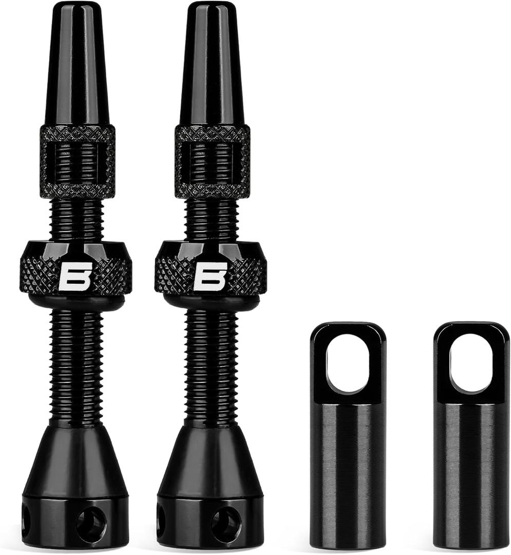 BWSHLF Tubeless Presta Valve Stem 40/44/55/60/65/80/100 mm, Super Light Alloy Presta Valve Stem Kit with Valve Core Remover Tool and Valve Stem Caps - Multiple Color and Size Options(Pair) (black)