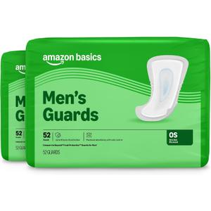 Amazon Basics Men's Incontinence Guards, Maximum Absorbency, Moisture-Wicking with Odor Protection, One Size Fits Most, 104 Count (2 Packs of 52)
