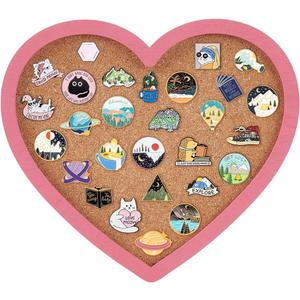 BENECREAT Pearl Pink Heart Pin Cork Board, 7.8x7.1inch Bulletin Display Board Wall Mounted Cork Board with Pink Frame for Brooch Pin Storage Display, Office Home and School Decor