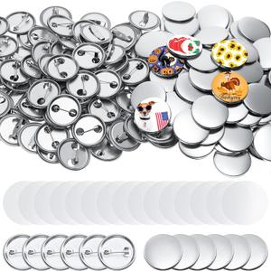 300 Pieces Blank Button Making Supplies Round Badge Parts Metal Pin Badge Kit for Button Maker Machine, Including Metal Shells Back Cover and Clear Film(1 Inch,Silver)