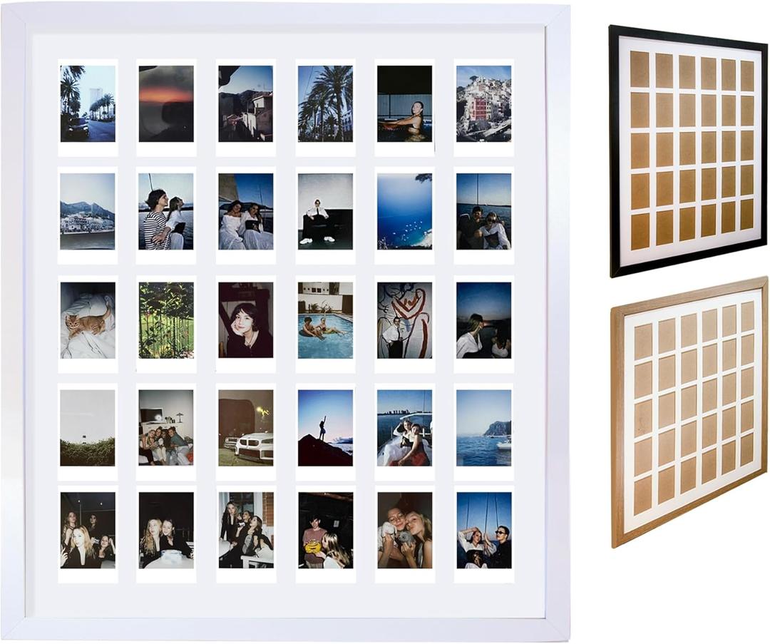 White Multi Picture Frame Collage Wall Decor For Fujifilm Instax Mini Film - 30 Openings Large Photo Collage Frame For Wall - Mini Picture Wall Frame - Not Compatible with Polaroid Film Size