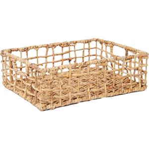 YRMT Water Hyacinth Storage Basket Wicker Baskets for Organizing Hollow Woven Basket with Built-in Handles for Shelves/Pantry 16" x 12" x 5.5" Natural