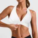 XUNYU V Neck Sports Bras for Women Racerback Padded Workout Top Open Back Yoga Crop Tank Tops Built in Bra (Green, XL)