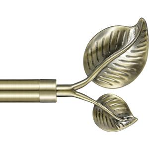 Decorative Curtain Rod with Leaf Finials, 1Inch Diameter 28-48 Inch Adjustable Length Single Drapery Window Rods Telescoping Structure, Antique Bronze