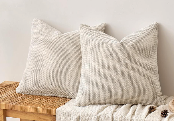MIULEE Pack of 2 Couch Throw Pillow Covers 18x18 Inch Cream Soft Decorative Chenille Pillow Covers Farmhouse Accent Cushion Covers for Boho Home Decor Sofa Bedroom Living Room