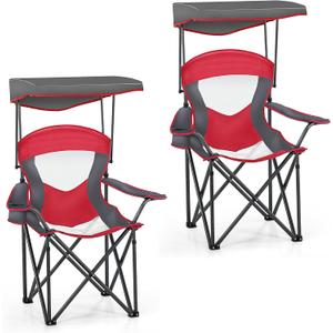 HIGH POINT SPORTS Heavy Duty Canopy Lounge Chair Sunshade Hiking Travel Chair, Foldable Canopy Shade Chair for Outdoor, Camping, Support 350 LBS, 2 Pack, Red, Twin Pack