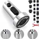 Kitchen Faucet Head Replacement with 15 Adapters, 3 Function Pull Down Kitchen Faucet Spray Head, Pull Out Kitchen Sink Tap Sprayer Nozzle, Chrome, Plastic