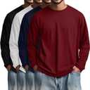 4 Pack Men's Big and Tall Cotton Shirts L-7xl, Long Sleeve Oversized Tops Loose Casual Large T-Shirts Basic Tee