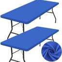 homing 2 Pack Rectangle Table Cloth, Elastic Fitted Fabric Tablecloth Fits for 6 Foot Folding Tables, Washable Table Cover for Picnic, Camping, Indoor & Outdoor (Blue, 30" x 72")