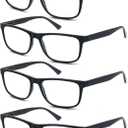 Reading Glasses 2.50 Oversized Large Square Men Readers Black Frame 4 Pack, Comfy Lightweight Eyeglasses for Reading Flexible Spring Hinge