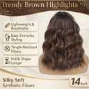 Short Wavy Bob Wig with Bangs for Women, Shoulder Length Synthetic Wig, Brown with Caramel Highlights, Heat Resistant Fiber, Glueless Natural Looking Wig for Daily Wear