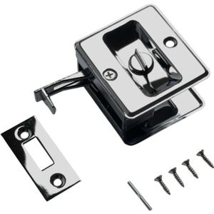 QCAA Solid Brass Sliding Door Pull Door Pocket Lockable, Polish Chrome, 1 Pack, Made in Taiwan