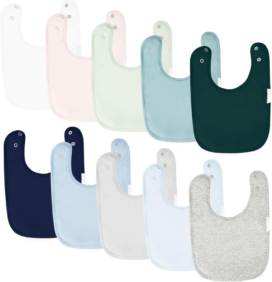 10-Pack Solid Color Baby Bibs Soft Absorbent Drool Bibs with Adjustable Snaps for Infants Toddler