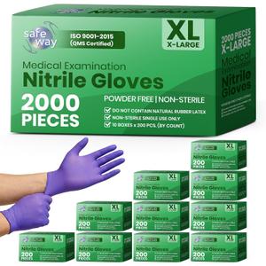 SAFEWAY USA 2000 pcs, 4 Mil Nitrile Disposable Gloves - Multi-Purpose Powder-Free and Non-Latex Textured Fingertips