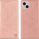 ZZXX for iPhone 15 Plus Wallet Case with [RFID Blocking] Card Slot Stand Strong Magnetic Leather Flip Fold Protective Phone Case for iPhone 15 Plus Case Wallet(Rose Gold-6.7 inch)