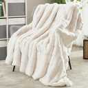 DREAMNINE Premium 1100Gsm Soft Fluffy Faux Rabbit Fur Throw Blanket for Couch 50" x 60", Decorative 3D Plaid Warm Thick Fuzzy Blankets for Winter, Reversible Luxury Shaggy Cozy Furry Blanket, White