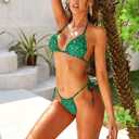 Bikini Set for Women Two Piece Swimsuit V Neck String Bathing Suit Halter Top Tie Side Bottom (Green)