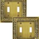 2-Pack Double Toggle Light Switch Cover Plate, Paisley Pattern Decorative Dual Switch Plate Covers, Antique Brass 2 Gang Metal Wall Plates for Electrical Outlets Switch