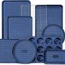 HONGBAKE 9-Piece Baking Pans Set Nonstick, Stackable Non Toxic Bakeware Sets with Diamond Texture, Oven Pan Set for Cooking, Includes Cookie Sheet with Rack, Cake Pan, Roasting Pan, Muffin Tin, Blue