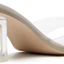 vivianly Women's Low Block Heels Sandal Square Open Toe Chunky High Heels Slip on Heeled Sandals Mules Slide for Party Wedding Dress Shoes