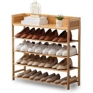 latifolia Bamboo Shoe Rack, 5-Tier Shoe Rack Organizer for Entryway Hallway Closet, Stackable(31.50''L) (Nature)