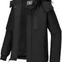 CAMEL CROWN Men's Mountain Snow Waterproof Ski Jacket Detachable Hood Windproof Fleece Parka Rain Jacket Winter Coat (Medium, Black)