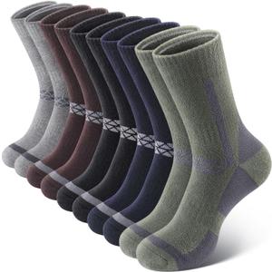 SIMIYA Merino Wool Socks for Men, 5 Pairs Thermal Warm Hiking Super Thick Crew Work Cushion Sock for Mens Winter Cold Weather (Brown/Light Green/Light Grey/Blue/Black, 13-15)