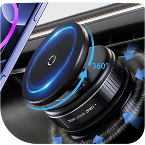 Vacuum Magnetic Suction Phone Holder with 360 Degree Rotation, Handsfree Vacuum Magnetic Phone Holder Mount for Car/Smooth Surface/Travel/Gym/Mirror,Phone Stand Compatible with iPhone 16/15/14/13 (Black)