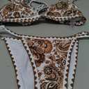 WDIRARA Women's 2 Piece Boho Swimsuits Floral Print Halter String Triangle Bikini Set Beach Bathing Suit ( Multicolor, Small)