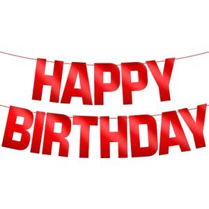 KatchOn, Shiny Red Happy Birthday Banner - Pre-Strung, 10 Feet | Red Happy Birthday Sign for Birthday Decorations | Bday Banner, Happy Bday Garland | Birthday Party Decor
