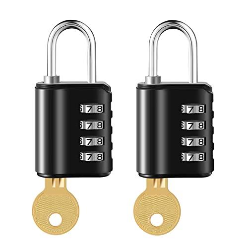 2 Pack Combination Padlock, 4 Digit Resettable Padlock with Keys, Combo Lock for School, Gym Locker, Employee Locker, Hasp Storage, Fence, Gate