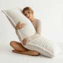 Luxurious Faux Fur Full Body Pillow for Adults,Shredded Memory Foam Body Pillows for Side Sleeper & Pregnancy, 20x54 Inch Fluffy Long Bed Pillow for Back Pain Relief, Removable Cover