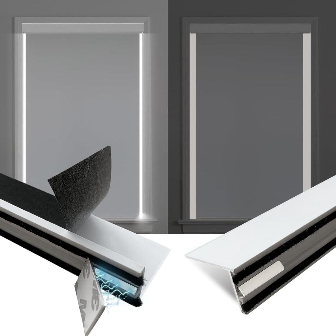 Blackout PVC Magnetic Light Blocking Strips for Window Shades and Blinds - Blocks Light Along The Sides of Blackout Blinds, Cordless, Light Blocking Strips for Bedroom (White, 58", 2Pcs，Removable)