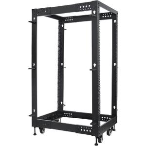 RIVECO 25U Server Rack Adjustable Depth Network 4 Post Cabinet Open Frame with Leveling Feet & Wheels Fully Rivets 1400 LBS, 30"D x 21"W x 53"H