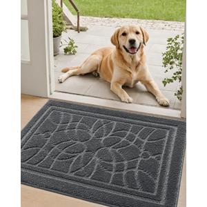 DEXI Front Door Mat for Home Entrance, 35x59 Non-Slip Absorbent Floor Mats Low-Profile Washable Doormat for Entryway, Garage, Patio, Dark Gray