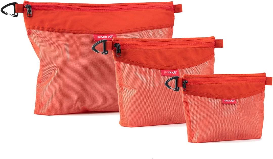 Pack Of 3 Pcs Water-resistant Material Zipper Pouch Set, Mesh Zipper Bags for Storage, Travel, Office (Orange)