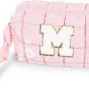 Quilted Makeup Bag Cosmetic Bag, Travel Toiletry Bag for Women, Cute Makeup Bag Organizer Puffer Pouch Light Pink M