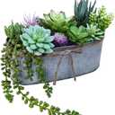 Winlyn 10" Artificial Succulent Arrangement Centerpiece Fake Succulent Plants in Rustic Metal Oval Planter Faux Potted Succulents for Home Office Bedroom Table Windowsill Shelf Mantel Decor